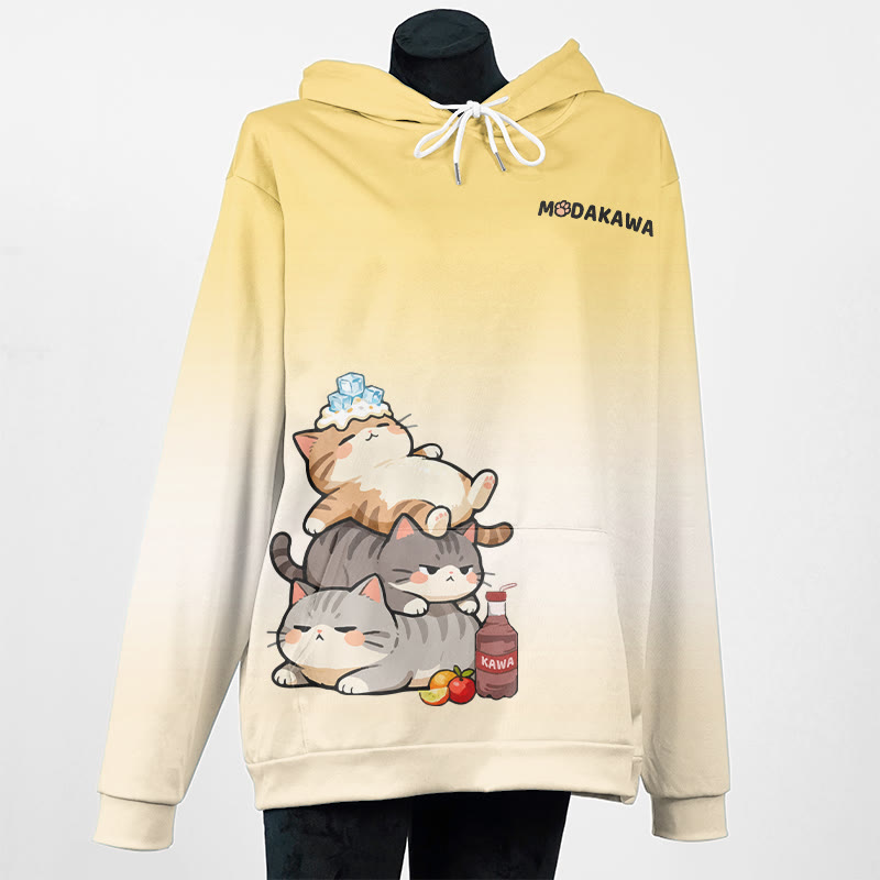 MODAKAWA Farbverlauf-Pullover-Hoodie mit schlafender Katze Grafik - Yellow B - 8XL - image 4