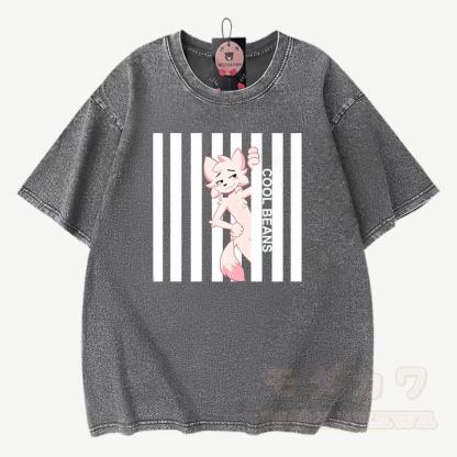 COOL BEANS Anime Fuchs Grafik Modakawa Vintage gewaschenes T-Shirt aus 100% Baumwolle - Grau - 3XL - image 4