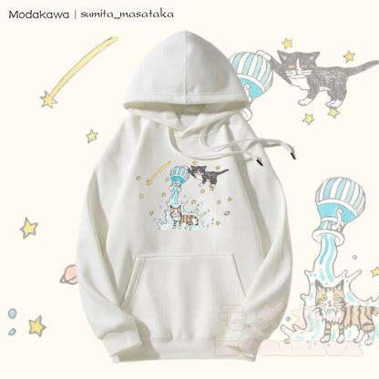 MODAKAWA X sumita_masataka Kapuzenpullover mit Fleece-Futter und Grafik „Water Pouring Cats“. - Weiß - 5XL - image 4