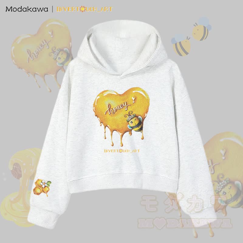 MODAKAWA X INVERTOUCH_ART Honigbienen-Grafik Modakawa Cropped Cotton Hoodie - Grau B - 3XL - image 14