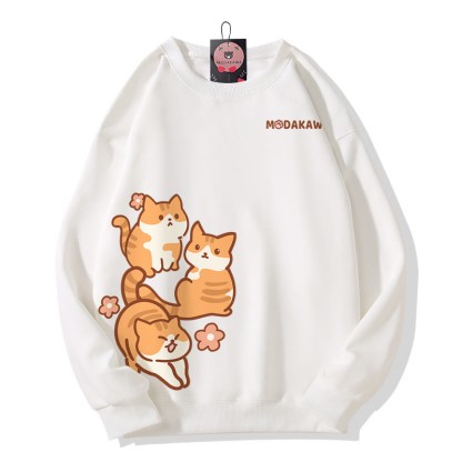 MODAKAWA Sweatshirt mit Katzenmotiv - White - 5XL - image 5