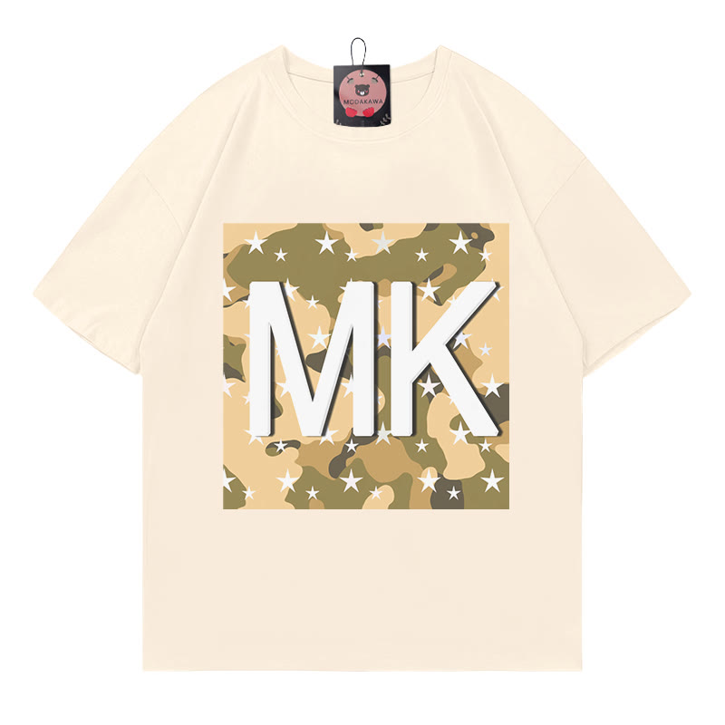 Modakawa T-Shirt mit Camouflage-Stern- und Buchstabenprint - Apricot - 5XL - image 4