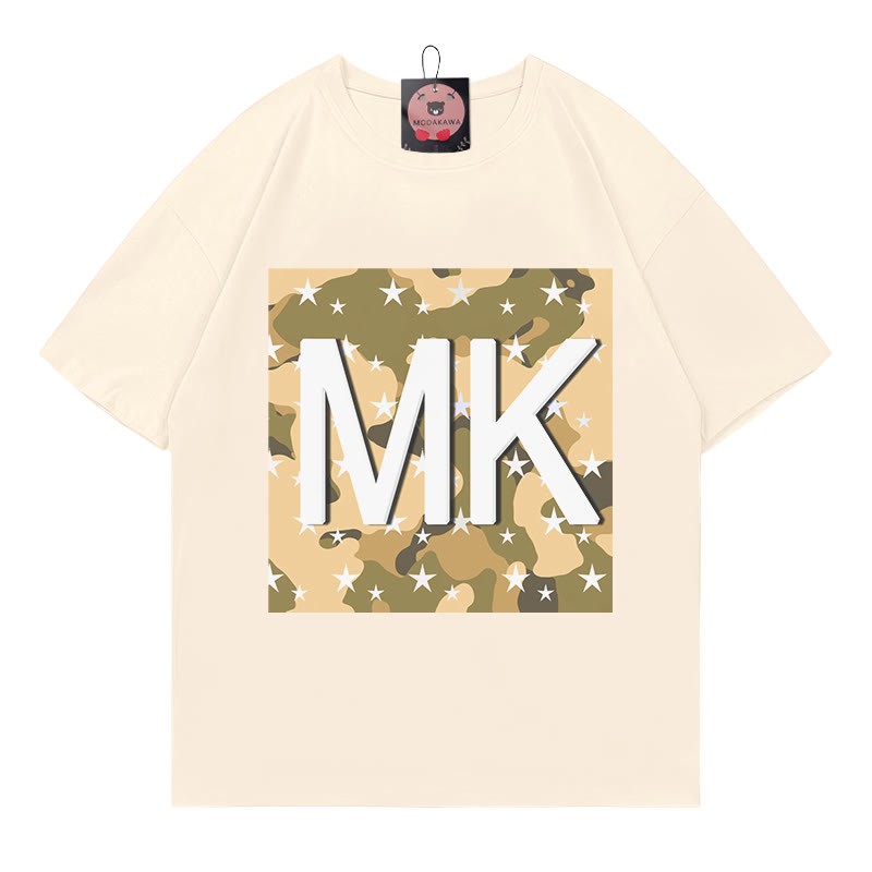 Modakawa T-Shirt mit Camouflage-Stern- und Buchstabenprint - Apricot - 5XL - image 4