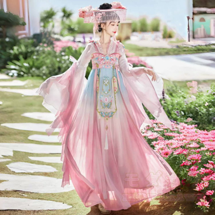 Zweiteiliges Set aus Hanfu-Oberteil und -Kleid mit Schmetterlingsmotiv - image 6