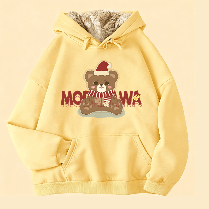 MODAKAWA Winterhoodie mit Weihnachtsbär-Motiv, dick gefüttert mit Fleece - Yellow - 2XL - image 2