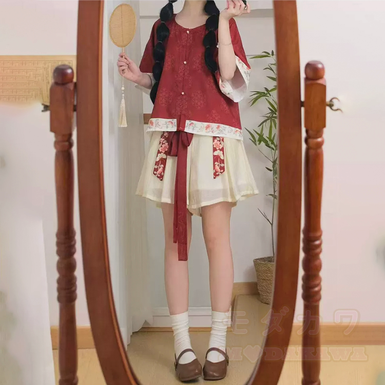 Zweiteiliges Set im chinesischen Blumenstil: Oberteil und Shorts - image 5