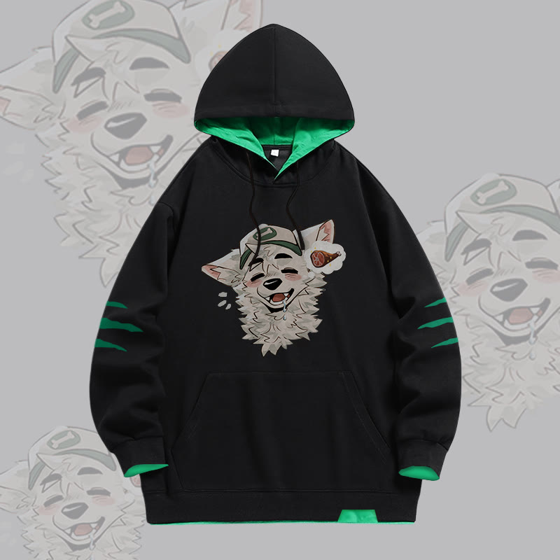 MODAKAWA X atka Fox Wants Meat Grafik Oversized Pullover Hoodie mit Kontrastfutter - Black - 4XL - image 3