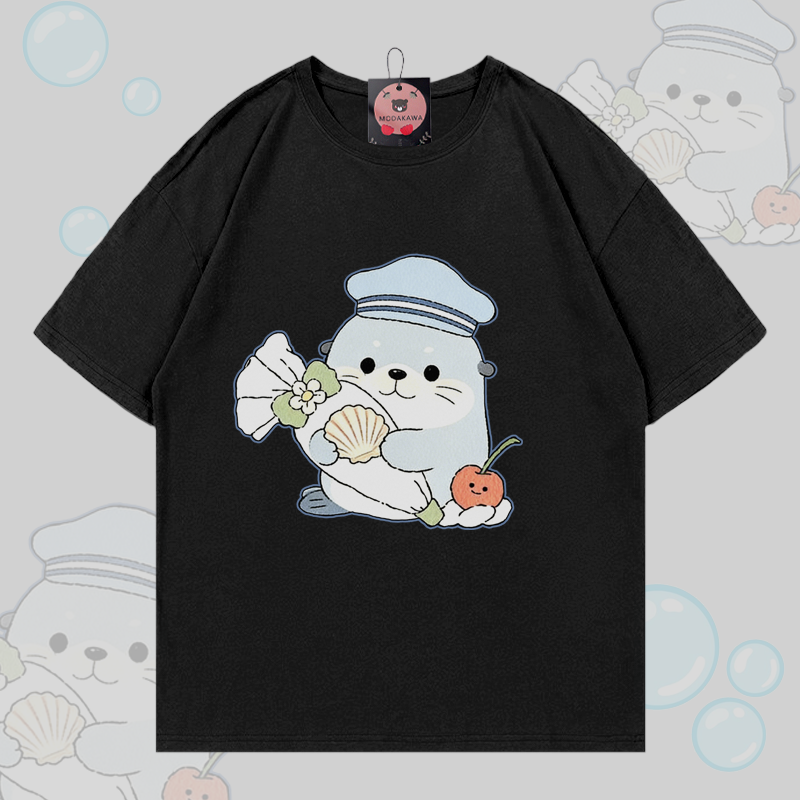 Modakawa T-Shirt mit Siegelmotiv aus 100 % Baumwolle - Black - 5XL - image 3