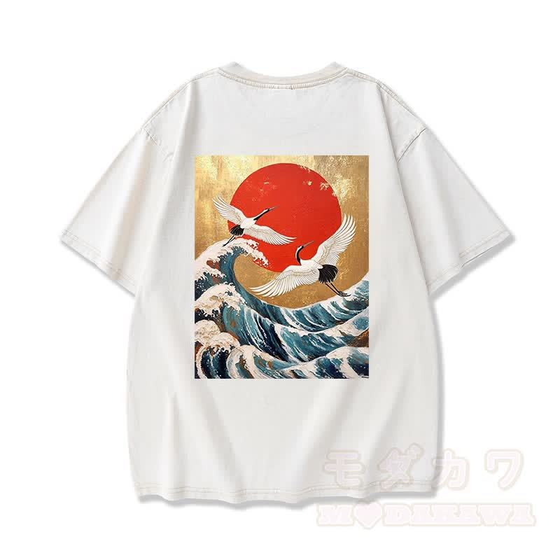 MODAKAWA Ocean Waves Grafik Vintage Washed 100% Baumwolle T-Shirt - Weiß - 3XL - image 3