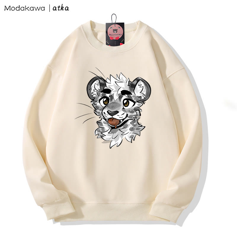 MODAKAWA X atka Cheeky Tiger Face Graphic Round Collar Sweatshirt - Beige - 5XL - image 3
