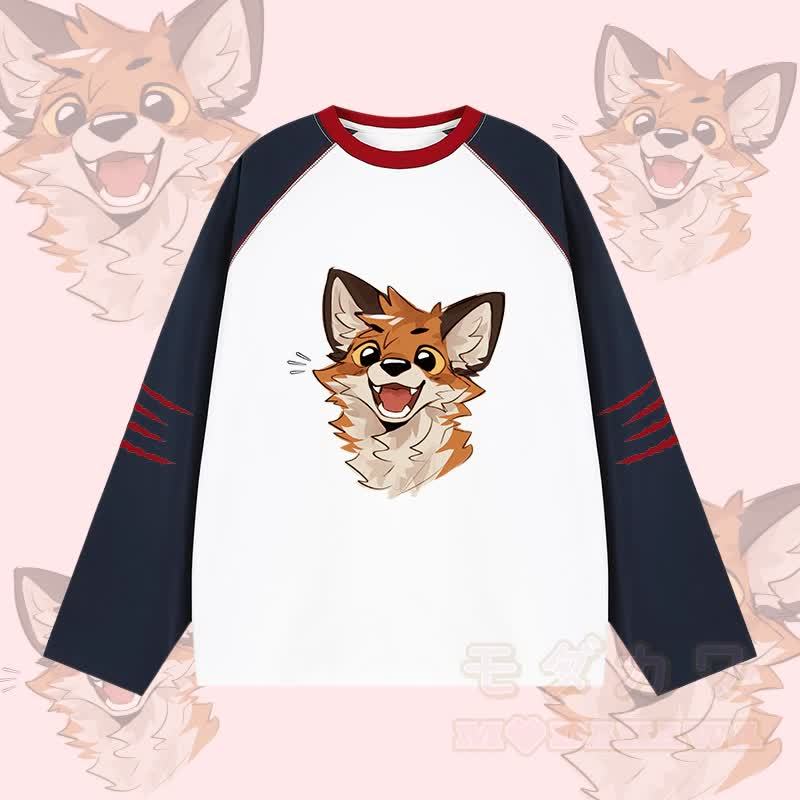 MODAKAWA X atka Cheerful Fox Graphic Farben Block Raglan Sleeve Long Sleeve T-Shirt - Weiß - 2XL - image 3