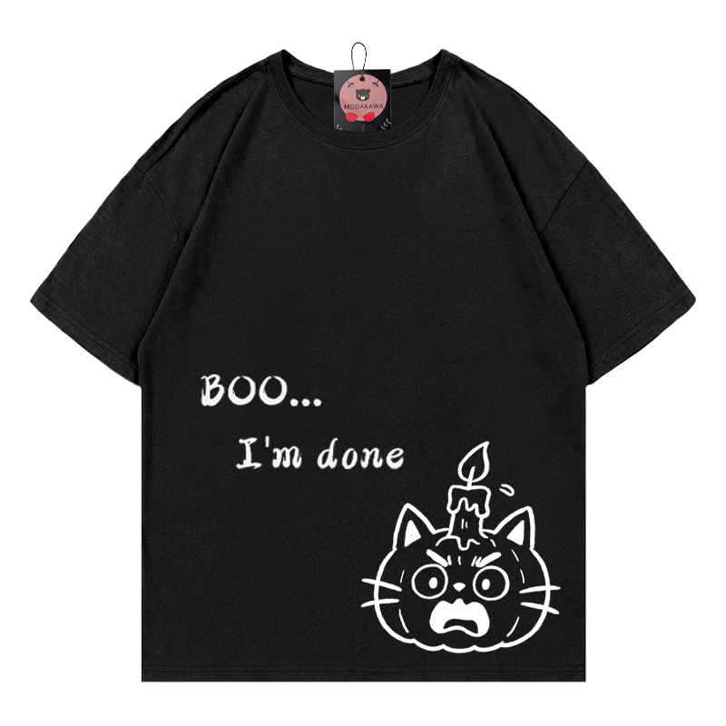 BUH, ICH BIN FERTIG! Kürbis-Kätzchen-Print-T-Shirt - Black - 5XL - image 5