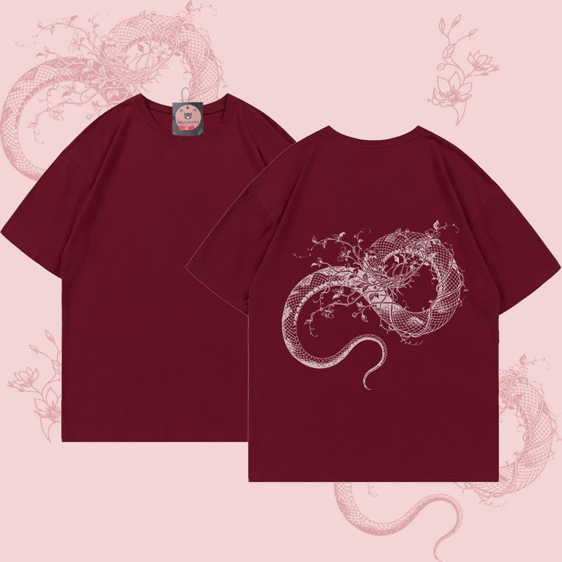 MODAKAWA Flower Snake Grafik-T-Shirt - Wine Red - 5XL - image 2