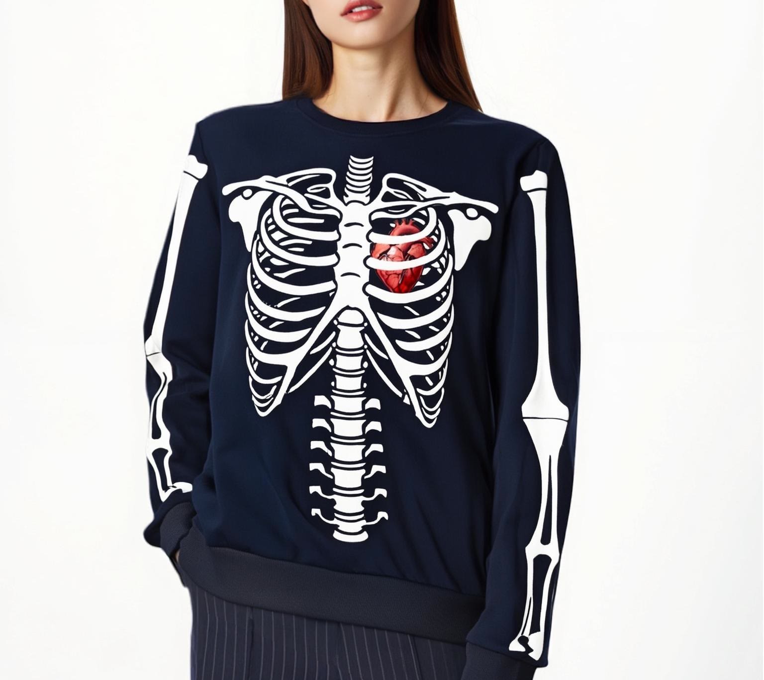 Modakawa-Sweatshirt aus Baumwolle mit Skelett-Herz-Print und Rundkragen