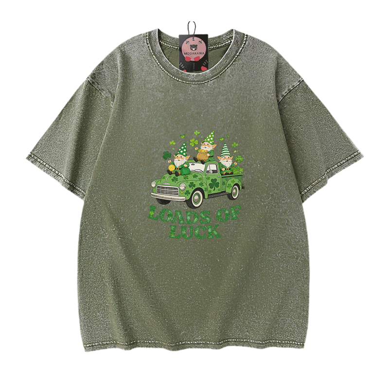 Viel Glück! Auto-St.-Pakrit-Tag-Grafik Modakawa Vintage gewaschenes T-Shirt aus 100 % Baumwolle - Green - 5XL - image 8