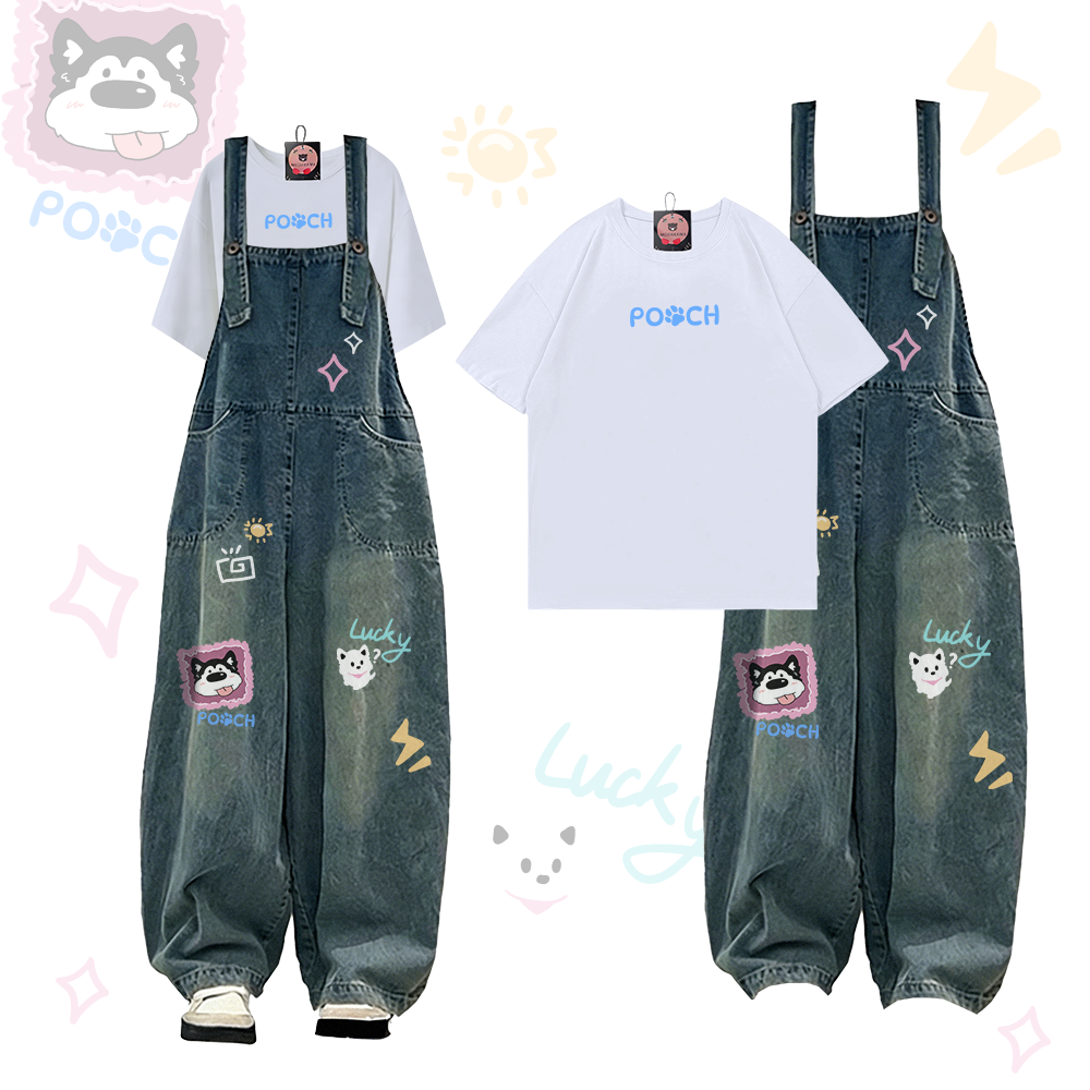 T-Shirt mit Hundepfoten-Motiv , Modakawa Zweiteiler mit Hunde-Jeanslatz, - White - 2XL - image 2