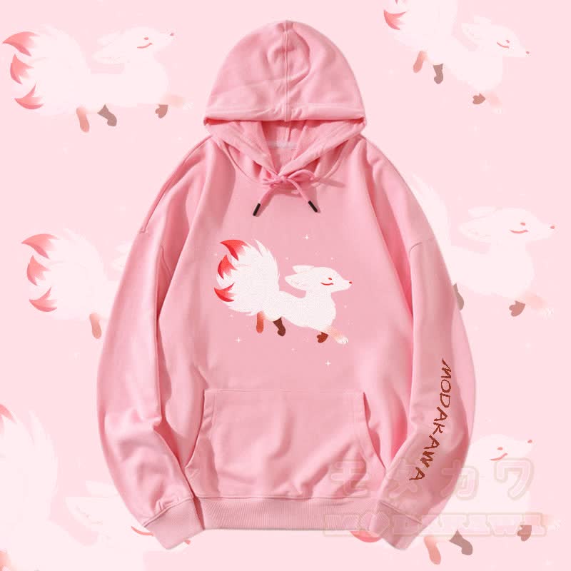 MODAKAWA Streetwear Pullover Hoodie mit neunschwänzigem Fuchs-Motiv - Rosa - 5XL - image 4