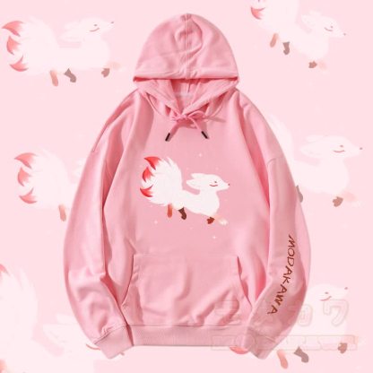 MODAKAWA Streetwear Pullover Hoodie mit neunschwänzigem Fuchs-Motiv - Rosa - 5XL - image 4
