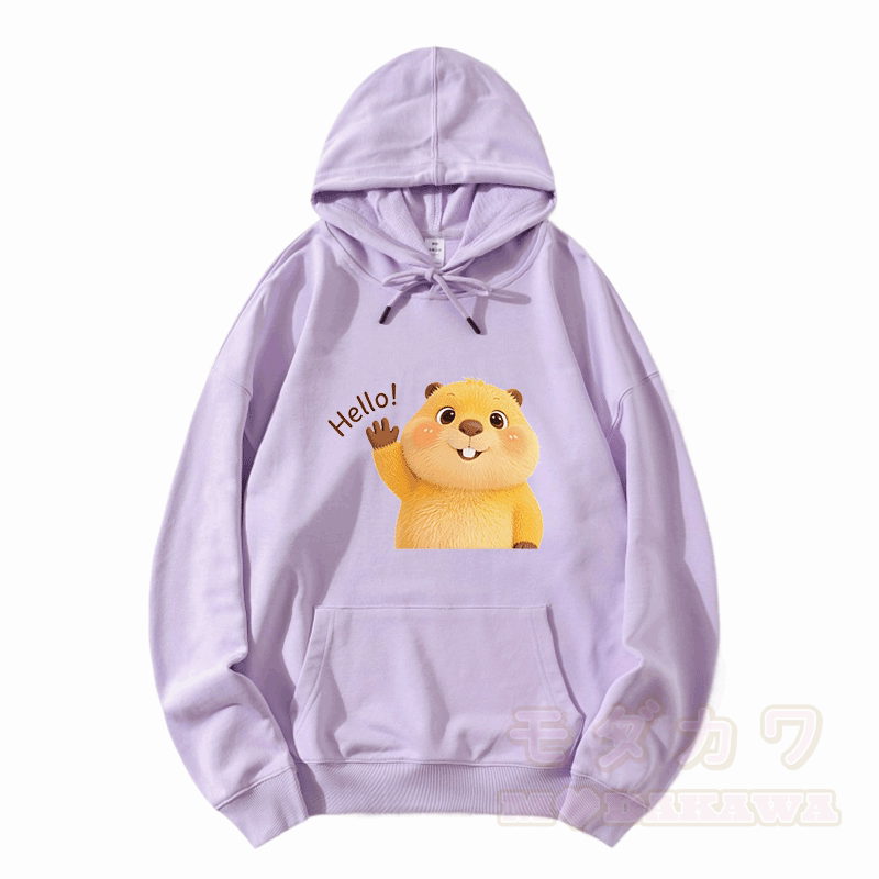 HELLO Capybara Grafik Modakawa Lockerer Baumwollmisch-Hoodie - Hellviolett - 5XL - image 5