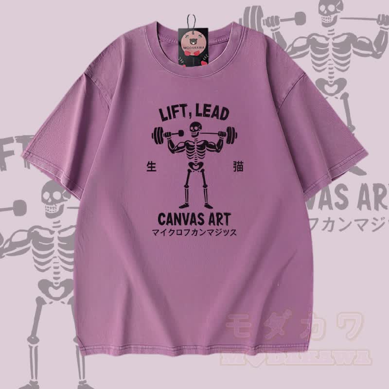 LIFT LEAD CANVAS ART Skelett-Grafik Modakawa Vintage Washed 100% Baumwoll-T-Shirt - Lila - 5XL - image 4