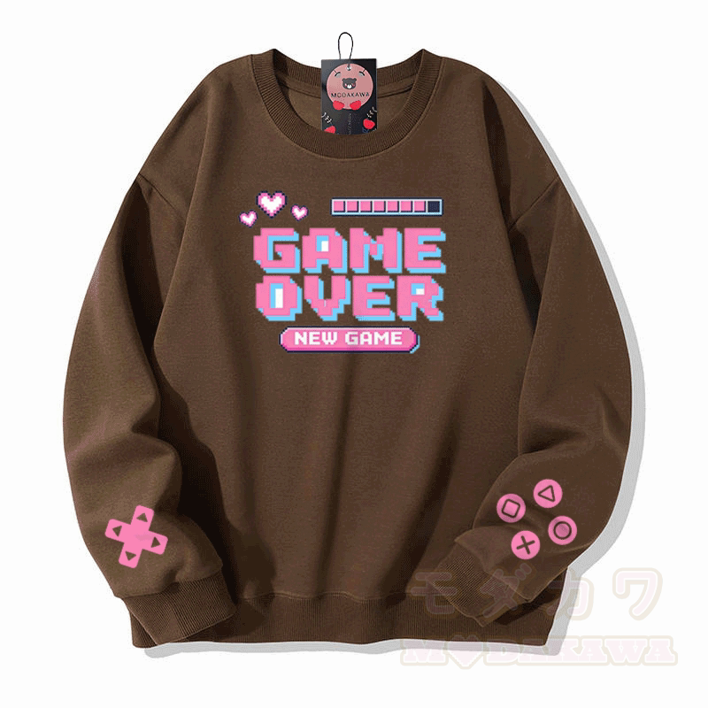 GAME OVER Grafik Modakawa Sweatshirt - Braun - 5XL - image 4