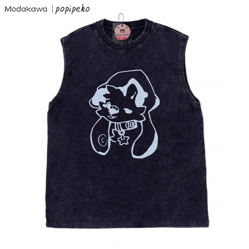 Welpe mit Sternkragen-Grafik, Unisex, Vintage, gewaschen, ärmelloses T-Shirt - Schwarz - 2XL - image 4