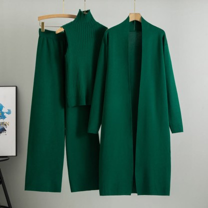 Dreiteiliges Set aus Strickweste, Strickjacke und Hose mit weitem Bein - Grün - One Size - image 9