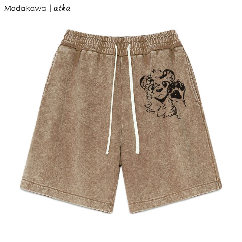 MODAKAWA X atka – Shorts mit Tigerpfoten-Wellengrafik und verwaschenem Vintage-Look - Brown - 3XL - image 3