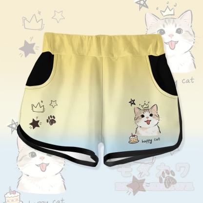 HAPPY Cat Cake Graphic Modakawa Gradient Shorts - Gelb - 5XL - image 4