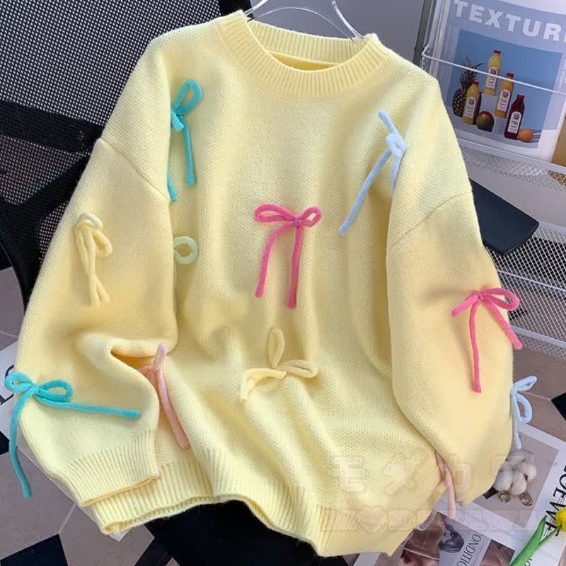 Zweiteiliges Set aus buntem, übergroßem Strickpullover mit Rundhalsausschnitt und passendem Lagenrock mit Schleife - Gelbes Oberteil - 2XL - image 8
