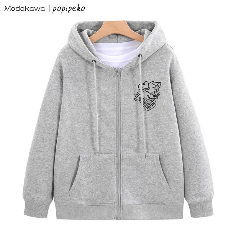 Kapuzenpullover mit lächelndem Welpen und Bandana-Grafik und Reißverschluss - Grau - 5XL - image 5