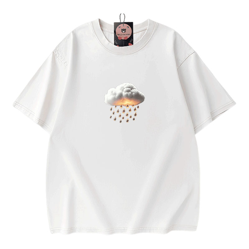 Modakawa Unisex Vintage Washed T-Shirt mit Wolkenregen-Grafik - White - 5XL - image 6