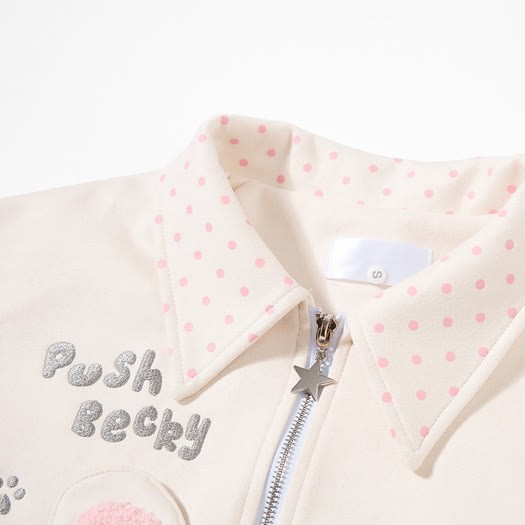 Zweiteiliges Set: Jacke mit Polka-Dots im Teddybär-Stil und Spitzenrock - image 9
