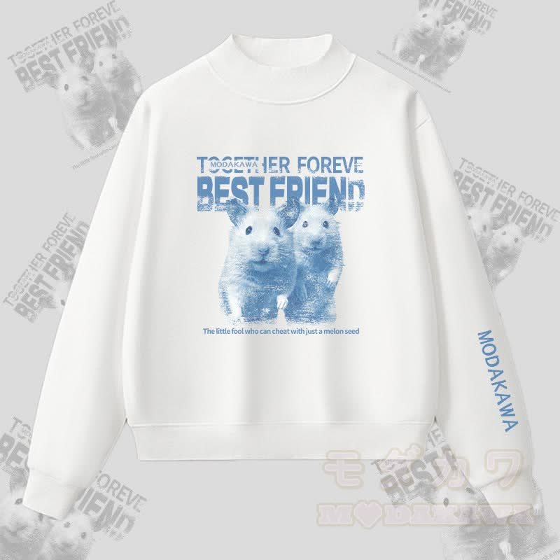 MODAKAWA BEST FRIEND Hamster-Grafik Fleecegefüttertes Sweatshirt - Weiß - L - image 3