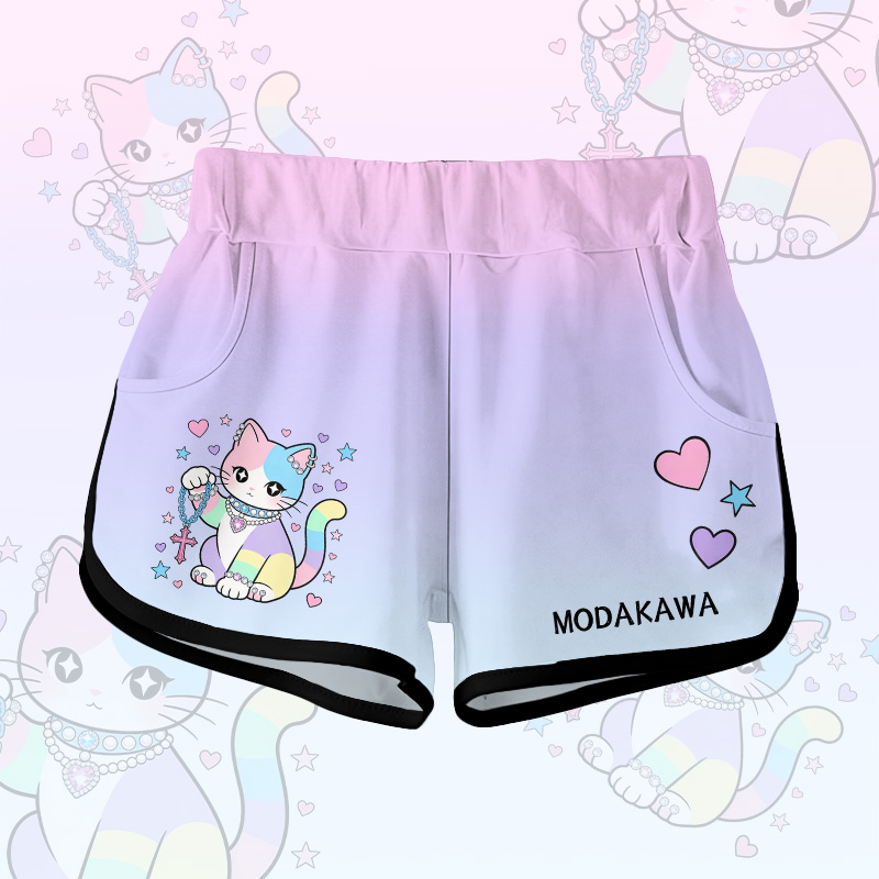 Modakawa Shorts mit pastellfarbenem Farbverlauf und Katzenmotiv - Purple A - 5XL - image 2