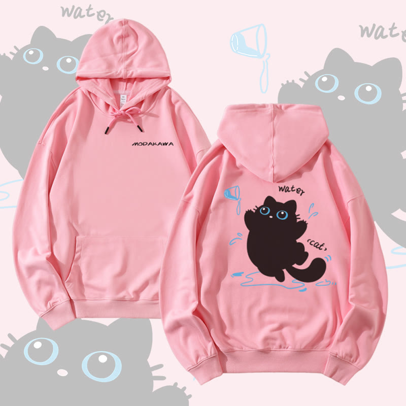 MODAKAWA Hoodie mit verspieltem schwarzen Katzenmotiv aus Baumwollmischgewebe - Pink - 5XL - image 2