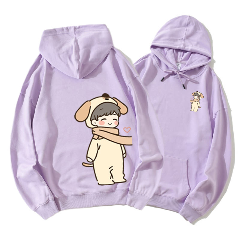 Niedlicher Cartoon Junge und Mädchen Grafik Paar Passender Hoodie - Purple A - 5XL - image 10