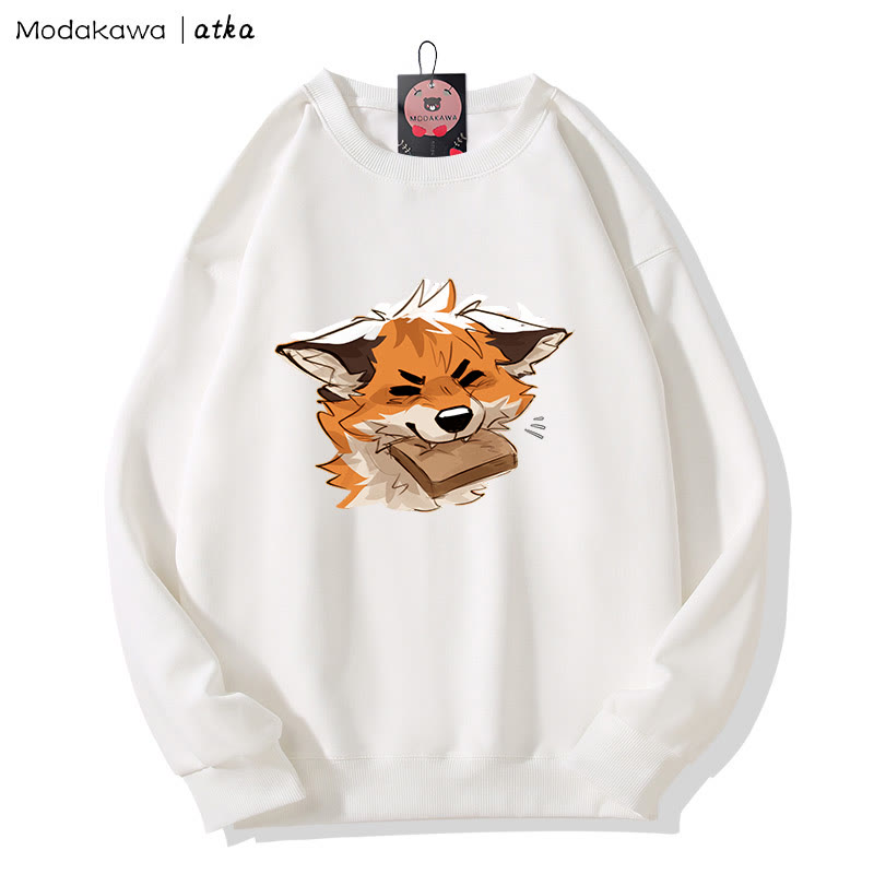 MODAKAWA X atka Fox Biting Bread Graphic Rundhals-Sweatshirt - White - 5XL - image 4