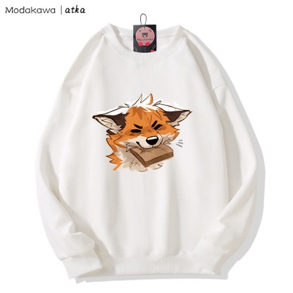 MODAKAWA X atka Fox Biting Bread Graphic Rundhals-Sweatshirt - White - 5XL - image 4