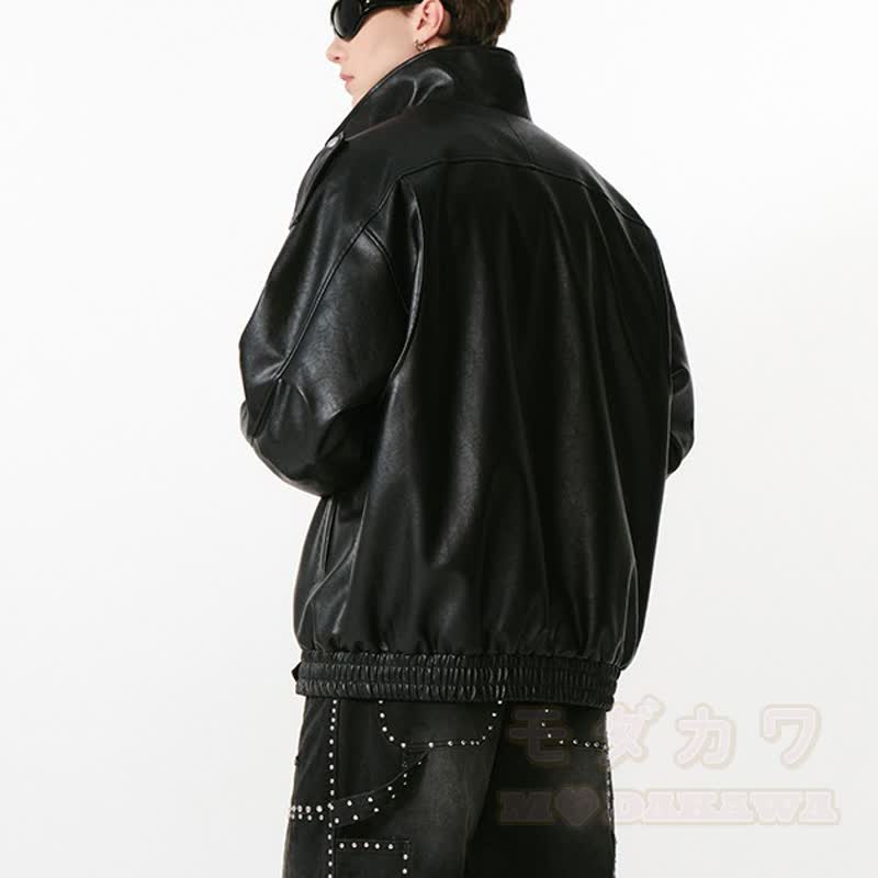 Vintage-Jacke aus Kunstleder mit asymmetrischem Revers, Reißverschluss und lockerem Schnitt - image 6
