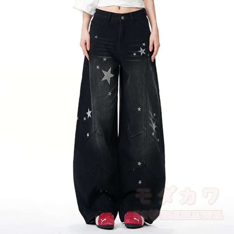 Zweiteiliges Set: Jeansjacke mit Sternenmuster und Farbverlauf, Jeans mit weitem Bein - Schwarze Hose - XL - image 11