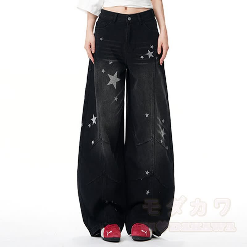 Zweiteiliges Set: Jeansjacke mit Sternenmuster und Farbverlauf, Jeans mit weitem Bein - Schwarze Hose - XL - image 11