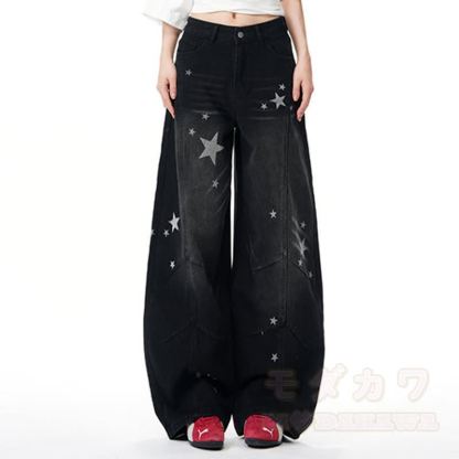 Zweiteiliges Set: Jeansjacke mit Sternenmuster und Farbverlauf, Jeans mit weitem Bein - Schwarze Hose - XL - image 11