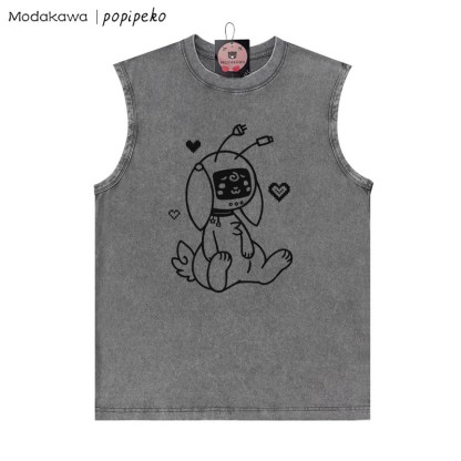 Unisex-T-Shirt mit Roboterhasen-Grafik im Vintage-Stil, gewaschen, ärmellos - Grau - 2XL - image 4