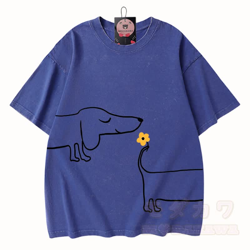 MODAKAWA Welpen-Grafik Vintage-gewaschenes T-Shirt aus 100 % Baumwolle - Blau - 3XL - image 8