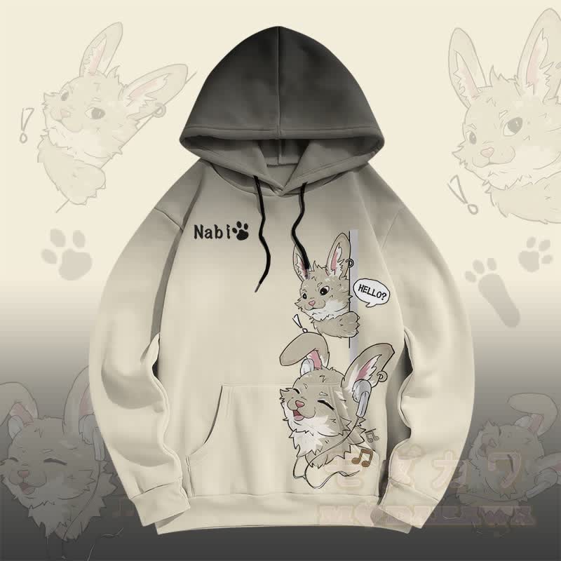MODAKAWA Gradient Music Loving Nabi Bunny Graphic Pullover Hoodie - Aprikose - 5XL - image 3