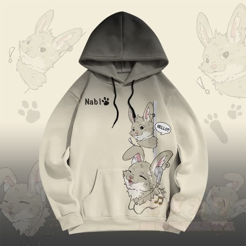 MODAKAWA Gradient Music Loving Nabi Bunny Graphic Pullover Hoodie - Aprikose - 5XL - image 3