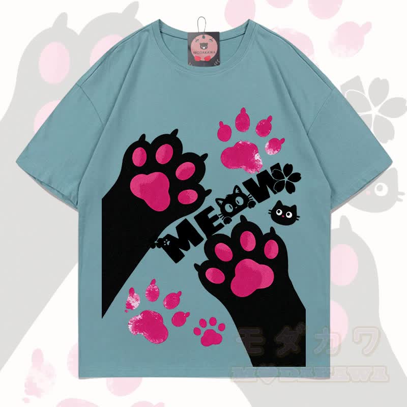 MODAKAWA MEW Niedliches Katzenmotiv T-Shirt aus 100 % Baumwolle - Mineralgrün - 5XL - image 6
