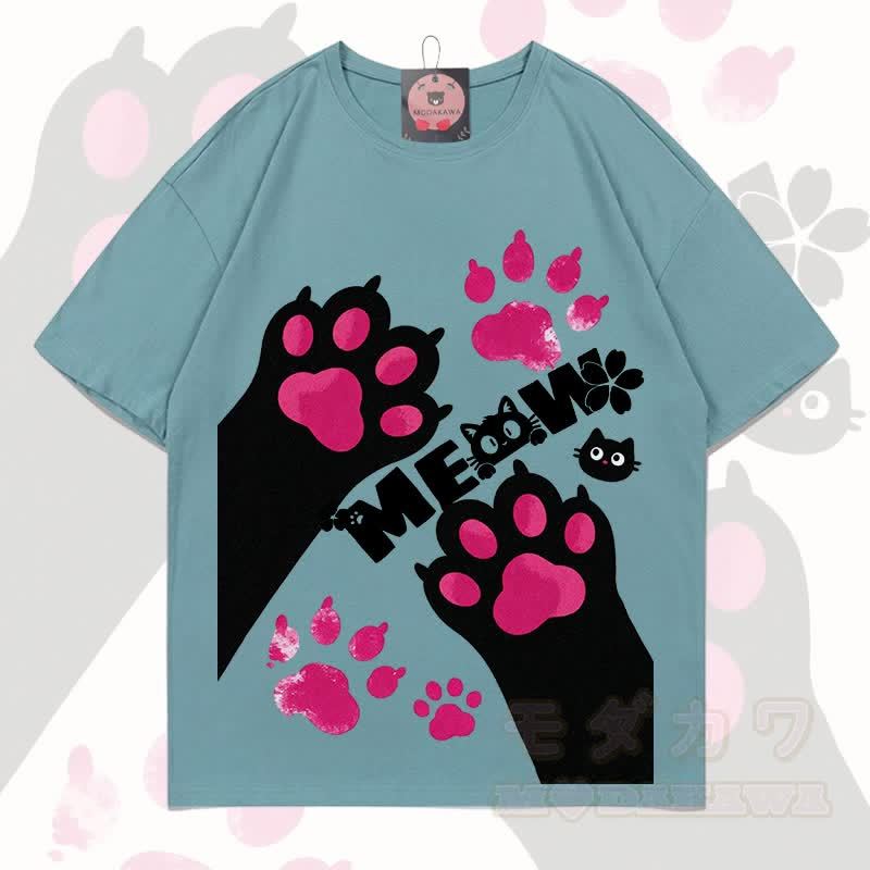 MODAKAWA MEW Niedliches Katzenmotiv T-Shirt aus 100 % Baumwolle - Mineralgrün - 5XL - image 6