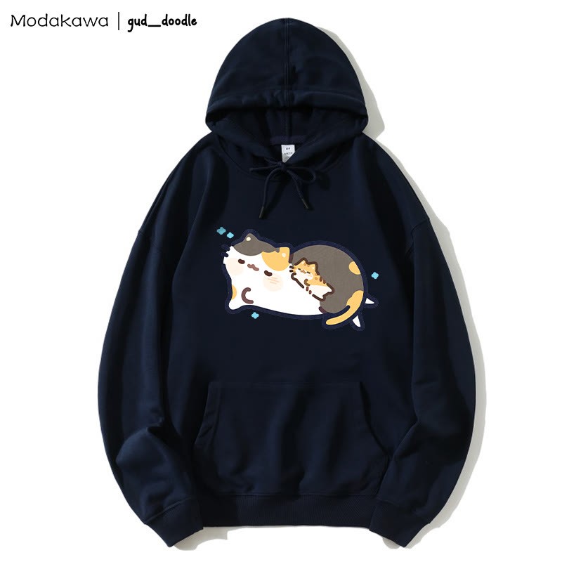 MODAKAWA X gud_doodle Lockerer Hoodie mit schlafendem Kätzchen-Print - Purplish Blue - 5XL - image 4